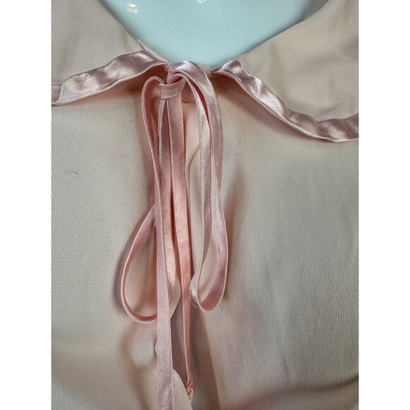 Vintage Sears Pink Nylon Short Sleeve Button-Front Nightgown With Satin Trim & P - Picture 4 of 16